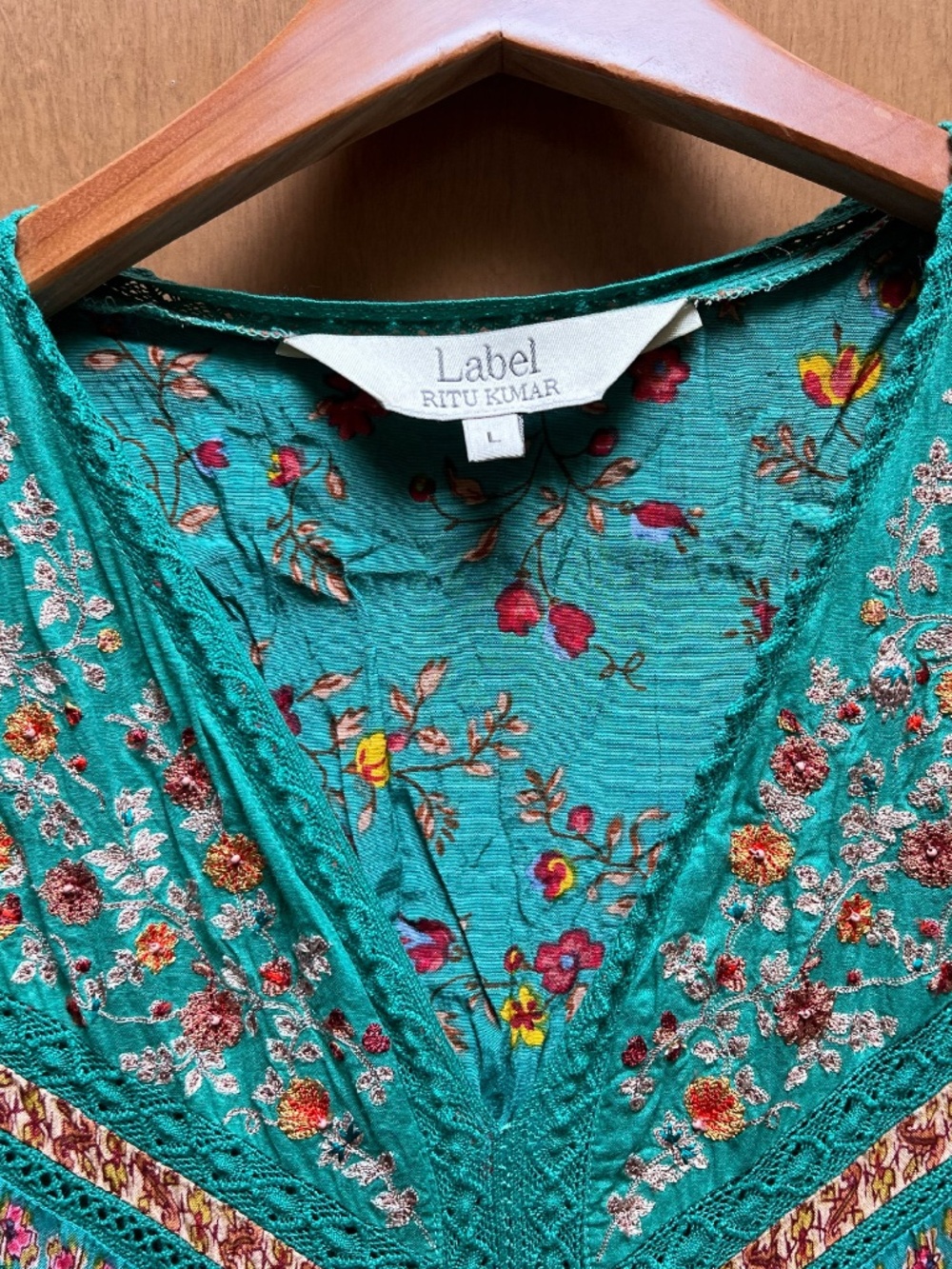 Boho Green Floral Print Long Dress - L - Picture 3 of 4